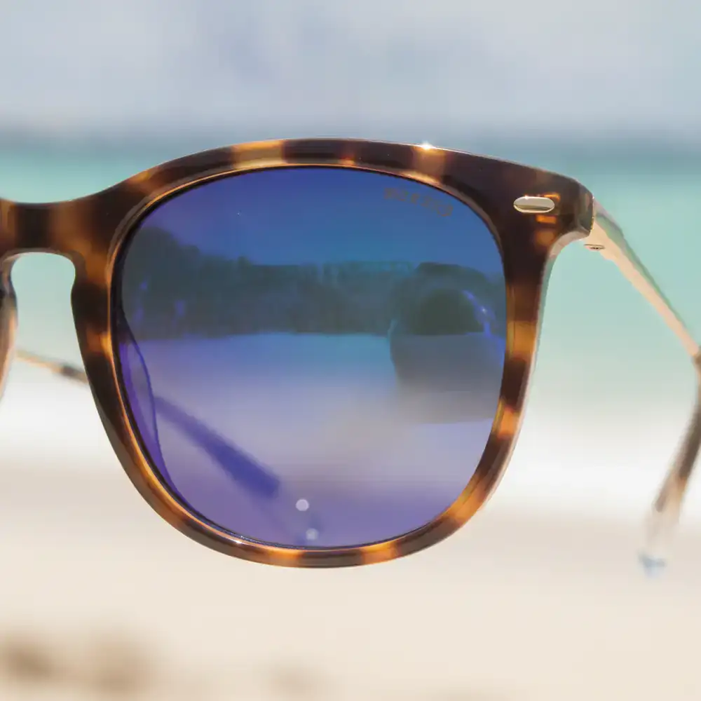 Close up of high quality polarized lenses and fashionable frame